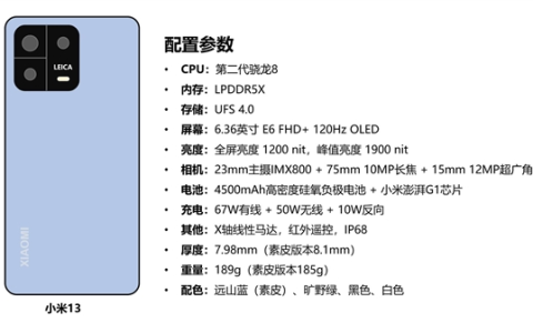 小米13/13 Pro详细配置曝光，骁龙8 Gen2大幅度超越A16