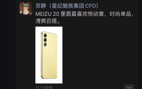 魅族20手机“悦动黄”官方渲染图曝光，清爽时尚！